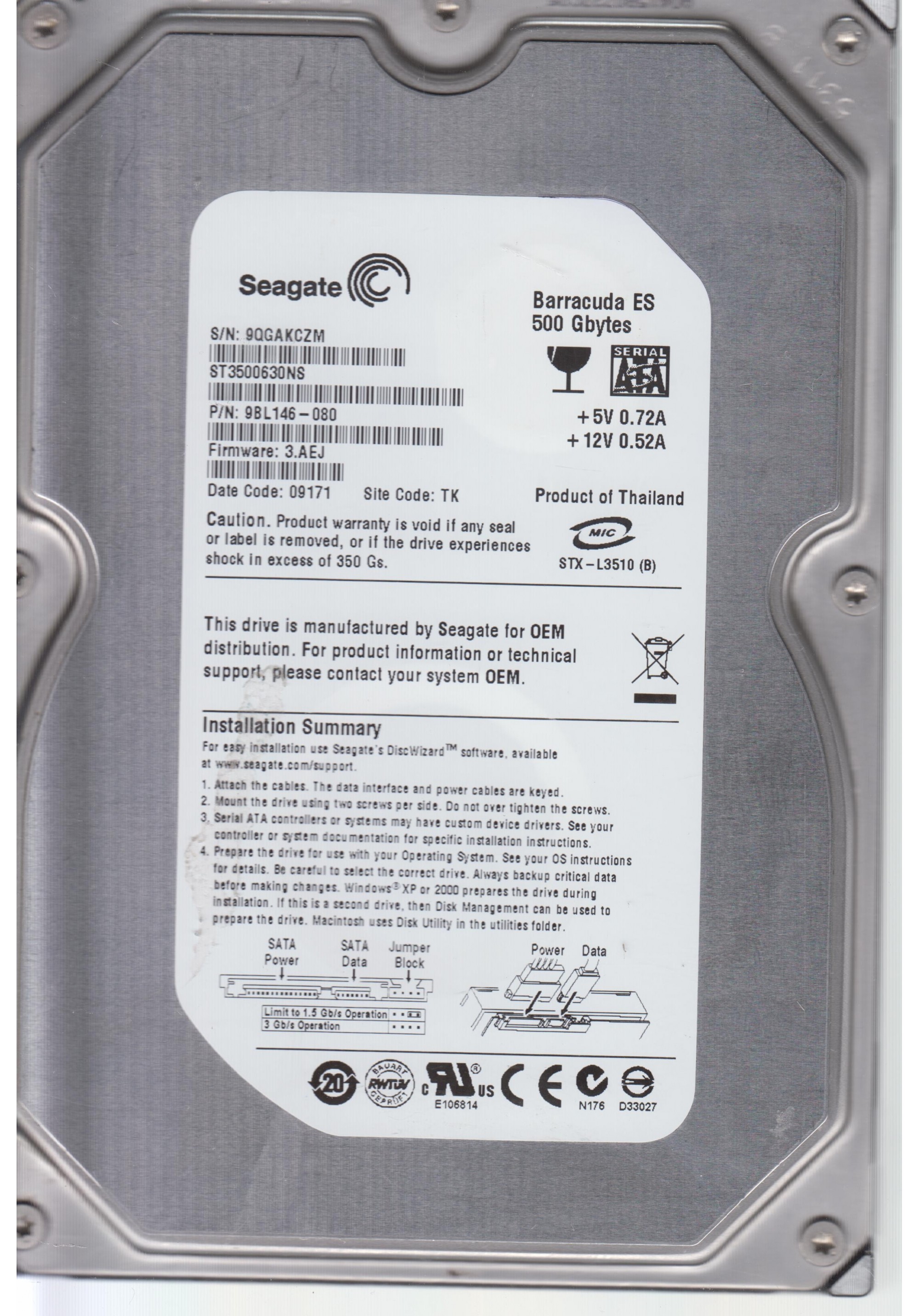 Seagate Desktop HDD ST500DM002 500GB 16MB Cache SATA 6.0Gb/s 3.5" 7200 rpm 